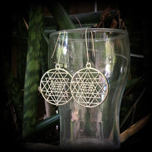 Load image into Gallery viewer, Sri Yantra Earrings Geometric Plug earrings Sri Chakra Tunnel earrings Hindu tantra Ohm Esoteric Yoga earrings Pierced ears Buddha 2g 4g 6g