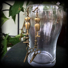 Load image into Gallery viewer, Mannequin earrings, Seamstress earrings, Dress making, Dress form, Craft jewelry, Scissor earrings, Sewing, Tunnel earrings, Plug earrings