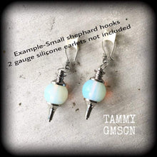 Load image into Gallery viewer, 6mm, 0 gauge gemstone ear hangers, 8mm ear weights, 00 gauge, Moonstone weights, Opalite tunnel dangles, 10mm Plug dangles, Gauged earrings