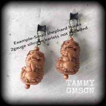 Load image into Gallery viewer, 3mm ear weights 8 gauge ear hangers Foo Dog Temple Dog Chinese New Year Tunnel dangles Gauges Hanging gauges Plug dangles Gauged earrings