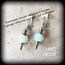Load image into Gallery viewer, Moonstone earrings Opalite earrings Crystal earrings Tunnel earrings Plug earrings Witchy boho earrings Dangle earring Statement earrings