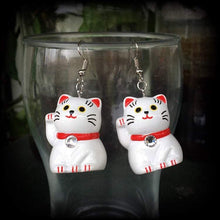 Load image into Gallery viewer, Cat earrings Maneki Neko Earrings Happy Cat earrings Japanese earrings Beckoning Cat Plug earrings Tunnel earrings Crazy cat lady jewelry