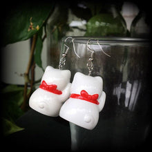 Load image into Gallery viewer, Cat earrings Maneki Neko Earrings Happy Cat earrings Japanese earrings Beckoning Cat Plug earrings Tunnel earrings Crazy cat lady jewelry