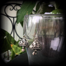 Load image into Gallery viewer, Mushroom earrings Fungus Fungi Shroom earrings Psychedelic jewelry Blue meanies Alice in Wonderland Plug dangles Tunnel dangles 3mm Gauges