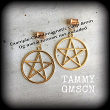 Load image into Gallery viewer, Pentagram earrings, Pentacle jewelry, Witchy earrings, Wicca, Occult jewelry, Evil, Samhain, Halloween, Plug earrings, Tunnel earrings