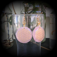 Load image into Gallery viewer, Rose Quartz earrings Flower of Life Crystal Gemstone Sacred Geometry Geometric Tunnel earrings Pierced ears Plug earrings Chakra Boho 14g