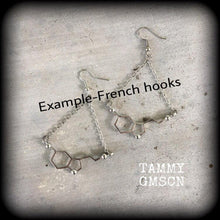 Load image into Gallery viewer, Serotonin ear hangers Molecule Tunnel dangles Science Chemical Nerd Geek Plug dangles Hanging gauges Gauged earrings Anatomy Science jewelry