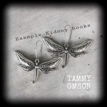 Load image into Gallery viewer, 8 gauge ear hangers Dragon fly 3mm ear weights 6 gauge plug dangles 4 gauge tunnel dangles Ear hangers Hanging gauges 2 gauge 0 gauge 10mm