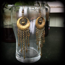 Load image into Gallery viewer, Arrow earrings Heart earrings Dangle earrings Statement earrings Plug dangles Artemis earrings Boho earrings Gauged earrings Pierced ears