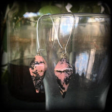 Load image into Gallery viewer, Rhodonite earrings Gemstone earrings Pink earrings Plug earrings Gemstone tunnel earrings 3mm gauged earrings Kidney hooks Leverback hooks