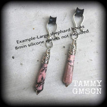 Load image into Gallery viewer, 2 gauge 6mm Rhodonite tunnel dangles, Gemstone ear hangers Plug dangles Gauged earrings Hanging gauges Ear weights, Plug weights 2g 0g 00g