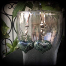 Load image into Gallery viewer, Jasper ear weights Gemstone ear hangers Heart tunnel dangles Stone tapers Plug weights Plug dangles Gauged earrings 00g 0g 2g 8g 6g 4g 2g