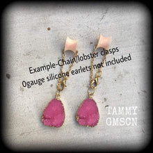 Load image into Gallery viewer, Pink Druzy Tunnel dangles  Gemstone ear hangers Quartz Plug dangles Hanging gauges Plug gauges Gauged earrings Ear weights 00g 0g 2g 4g