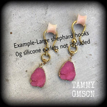 Load image into Gallery viewer, Pink Druzy Tunnel dangles  Gemstone ear hangers Quartz Plug dangles Hanging gauges Plug gauges Gauged earrings Ear weights 00g 0g 2g 4g