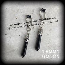 Load image into Gallery viewer, 2 gauge gemstone ear weights Onyx tunnel dangles Stone weights Black Onyx tapers Hanging gauges Gauged earrings Plug gauges Tunnel dangles