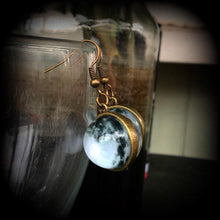 Load image into Gallery viewer, Bronze Moon earrings Full moon earrings Moon goddess earrings Pagan earrings Witchy earrings Moon jewelry Tunnel earrings Plug earrings