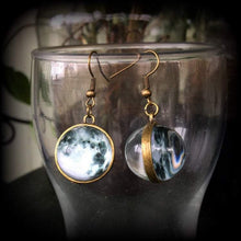 Load image into Gallery viewer, Bronze Moon earrings Full moon earrings Moon goddess earrings Pagan earrings Witchy earrings Moon jewelry Tunnel earrings Plug earrings