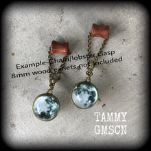 Load image into Gallery viewer, 4mm plug dangles 6mm tunnel earrings 8mm 4 gauge 2 guage Ear weights Bronze moon Ear weights Hanging gauges Plug dangles Moon jewelry Gauges