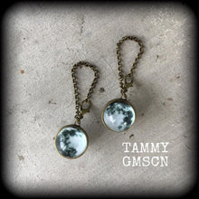 Load image into Gallery viewer, 4mm plug dangles 6mm tunnel earrings 8mm 4 gauge 2 guage Ear weights Bronze moon Ear weights Hanging gauges Plug dangles Moon jewelry Gauges
