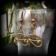 Load image into Gallery viewer, 6mm ear weights 0 gauge Tunnel dangles Plug dangles Eye of Horus Bronze ear weights Eye of Ra Gauged earrings Hanging gauges 00 guage 8mm