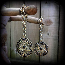 Load image into Gallery viewer, Pentagram ear hangers, Ear weights, 00 gauge, 10mm weights, Tunnel dangles, Plug dangles, 12mm, 14mm, 16mm weights, Gauged earrings, Gauges