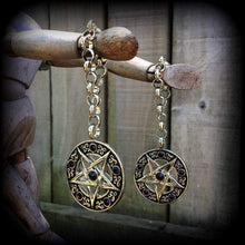 Load image into Gallery viewer, Pentagram ear hangers, Ear weights, 00 gauge, 10mm weights, Tunnel dangles, Plug dangles, 12mm, 14mm, 16mm weights, Gauged earrings, Gauges