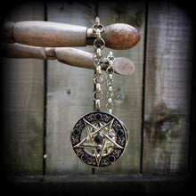 Load image into Gallery viewer, Pentagram ear hangers, Ear weights, 00 gauge, 10mm weights, Tunnel dangles, Plug dangles, 12mm, 14mm, 16mm weights, Gauged earrings, Gauges