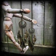 Load image into Gallery viewer, Artemis ear hangers Plug dangles Tunnel dangles Hanging gauges Leaf Dangle Tree Pan Dianic Nature Wicca Goddess Bronze Gauges 00g 0g 2g 4g