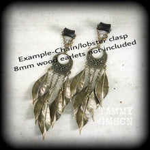 Load image into Gallery viewer, Artemis ear hangers Plug dangles Tunnel dangles Hanging gauges Leaf Dangle Tree Pan Dianic Nature Wicca Goddess Bronze Gauges 00g 0g 2g 4g