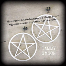Load image into Gallery viewer, Pentagram earrings Esoteric Penatcle Witchy earrings Pagan Tunnel earrings Gothic Plug earrings Tunnel dangles Plug dangles Hanging gauges