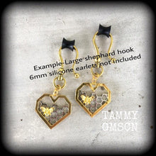 Load image into Gallery viewer, Bee hive ear weights Hexagon Ear hangers Insect Boho Sacred Geometry Geometric Tunnel dangles Plug earrings Gauged earrings 00g 0g 2g 4g 6g