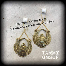 Load image into Gallery viewer, Scarab beetle, Ear hangers, Egyptian weights, Tunnel dangles, Plug dangles, Plug weights, Hanging gauges, Earrings for stretched lobes