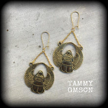 Load image into Gallery viewer, Scarab beetle earrings Egyptian earrings Scarab beetle earrings Animal Nefertiti earrings Tunnel earrings Plug earrings Ear hangers 0g 2g