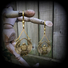 Load image into Gallery viewer, Scarab beetle, Ear hangers, Egyptian weights, Tunnel dangles, Plug dangles, Plug weights, Hanging gauges, Earrings for stretched lobes