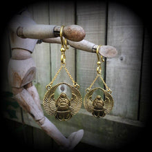 Load image into Gallery viewer, Scarab beetle, Ear hangers, Egyptian weights, Tunnel dangles, Plug dangles, Plug weights, Hanging gauges, Earrings for stretched lobes