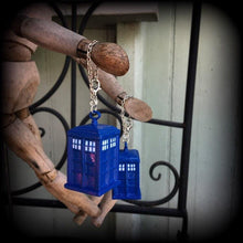 Load image into Gallery viewer, Tardis ear weights, Phone box weights, Dr Who earrings, Tom Baker, Daleks, Science, Nerd,Geek, Gauged earrings, Ear hangers, Tunnel dangles