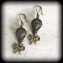 Load image into Gallery viewer, Hot air balloon earrings Cute earrings Balloon earrings Zeppelin jewelry Tunnel earrings Bow earrings Steam Punk jewelry Gifts for her Plugs