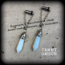 Load image into Gallery viewer, Moonstone earrings Opalite earrings Gemstone earrings Chakra jewelry Crystal jewelry Stone earrings Plug dangles Tunnel earrings Gauges 8g