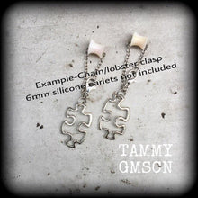 Load image into Gallery viewer, Jigsaw earrings Puzzle piece earrings Autism earrings Autism jewelry Kitsch earrings Gamer earrings Nerd earrings 8g 6g 4g Tunnel earrings