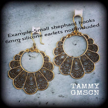 Load image into Gallery viewer, Artemis earrings, Dangle earrings, Peacock earrings, Goddess earrings, Shield earrings, Maiden earrings, Goddess jewelry, Tunnel earrings
