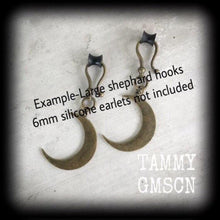 Load image into Gallery viewer, 8gauge 6g 4g 2g 0g Crescent Moon ear hangers Moon Ear weights 00g Plug dangles Hanging gauges Gauged earrings Esoteric Gauges Tunnel dangles