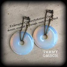 Load image into Gallery viewer, 2 gauge gemstone weights 8mm ear weights Moonstone ear hangers 6mm plug dangles Opalite tunnel weights Hanging gauges Gauged earrings 00g 2g