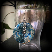 Load image into Gallery viewer, Jasper earrings, Sea sediment jasper earrings, Nautical earrings, Jasper jewlery, Blue earrings, Tunnel earrings, Plug earrings, Ocean