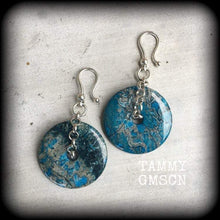 Load image into Gallery viewer, Jasper ear weights, Sea sediment jasper, 2 gauge weights, 4 gauge, 6 gauge, Tunnel dangles, Hanging gauges, Ear hangers, Gauged earrings 00g
