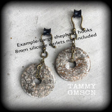 Load image into Gallery viewer, Coral earrings, Agatized coral, Fossil earrings, Tunnel earrings, Coral jewelry, Fossil jewelry, Prehistoric earrings, For pierced ears