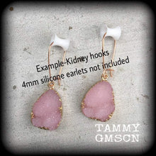 Load image into Gallery viewer, Pink Druzy Tunnel dangles Gemstone ear hangers Quartz Plug dangles Hanging gauges Plug gauges Gauged earrings Ear weights 00g 0g 2g 4g