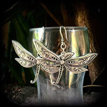 Load image into Gallery viewer, 8 gauge ear hangers Dragon fly 3mm ear weights 6 gauge plug dangles 4 gauge tunnel dangles Ear hangers Hanging gauges 2 gauge 0 gauge 10mm