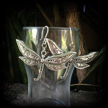 Load image into Gallery viewer, 8 gauge ear hangers Dragon fly 3mm ear weights 6 gauge plug dangles 4 gauge tunnel dangles Ear hangers Hanging gauges 2 gauge 0 gauge 10mm