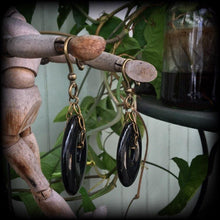 Load image into Gallery viewer, Onyx ear weights, Black onyx jewelry, Gemstone ear hangers, Plug dangles, Hanging gauges, Stone weights, Tunnel dangles, Gauged earrings 0g