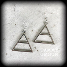 Load image into Gallery viewer, Geometric earrings Triangle earrings Sacred geometry earrings Air earrings Sigil Occult Plug earrings Element Alchemy Tunnel earrings Plugs